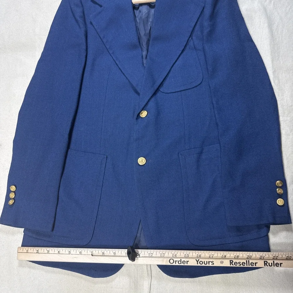 Stanley Blacker Blazer Mens 36L Navy Blue Gold Metal Buttons Red Lining